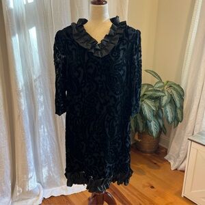 Vintage Maman Dress 48 Large Black Velvet Burnout Whimsigoth Wednesday Adams